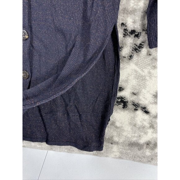 We The Free Cardigan Womens Size Large Dark Blue Shimmer Button Up Very Long Sof - Picture 8 of 12